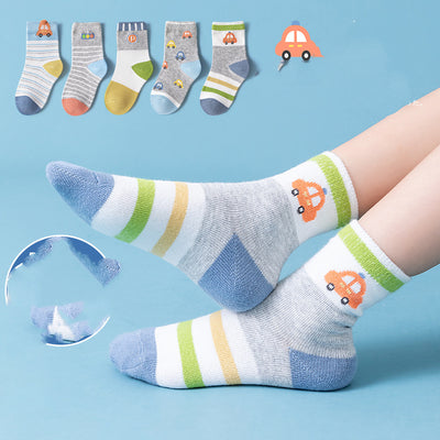 Calcetines Infantiles Estampado Autos Algodón Transpirable Tubo