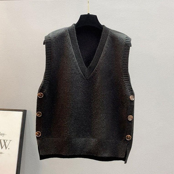Chaleco Tejido Retro V-Cuello para Mujer - Estilo Europeo Primavera Otoño