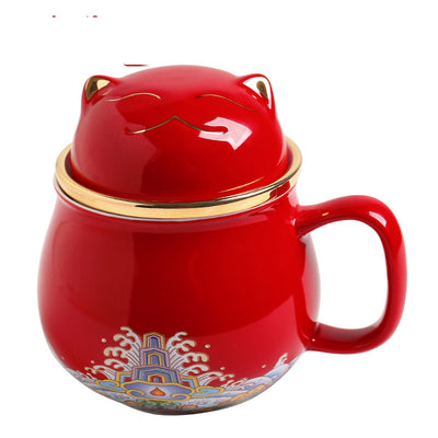 Taza de Té Cerámica Ciudad Prohibida con Tapa - Separador de Infusiones - Image 31