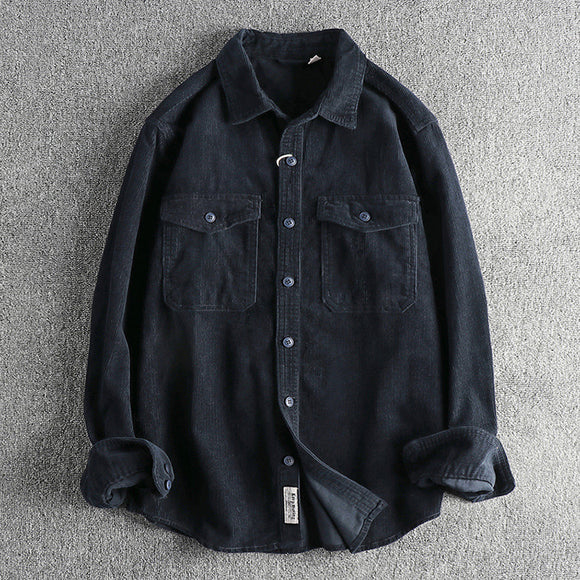 Camisa de Pana Retro de Algodón con Manga Larga para Hombre