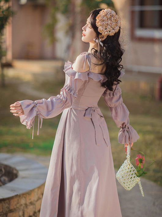 Vestido Vintage Francés Cuello Sling Lila - Image 11