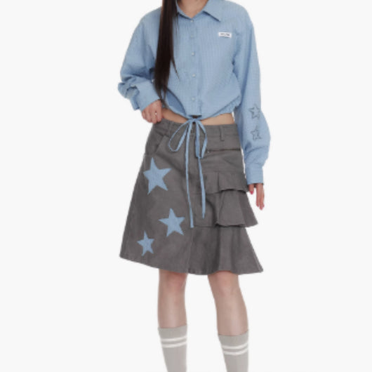 Falda Plisada de Patchwork Cuadros Burbuja y Estrellas para Mujer - Image 4