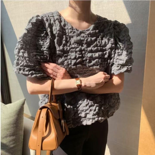 Blusa Elegante para Mujer Cuello Redondo con Mangas Abullonadas - Image 6
