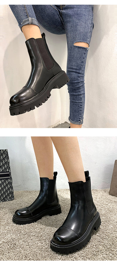 Botas Plataforma Retro British Style en Terciopelo Marrón - Botas Skinny para Invierno - Image 3