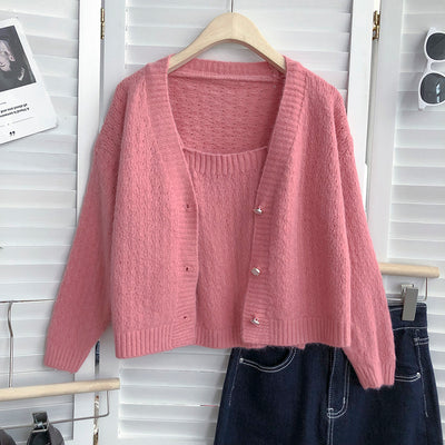 Cardigan Suelto Escote V Manga Larga Ligero con Chaleco Desmontable - Image 12