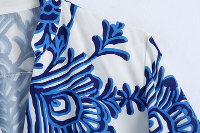 Blusa Vintage Estampada Cuello V Mangas Abullonadas - Image 9