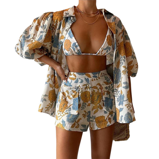 Conjunto de Tres Piezas: Chaleco, Blusa Estampada y Shorts para Mujer - Image 7