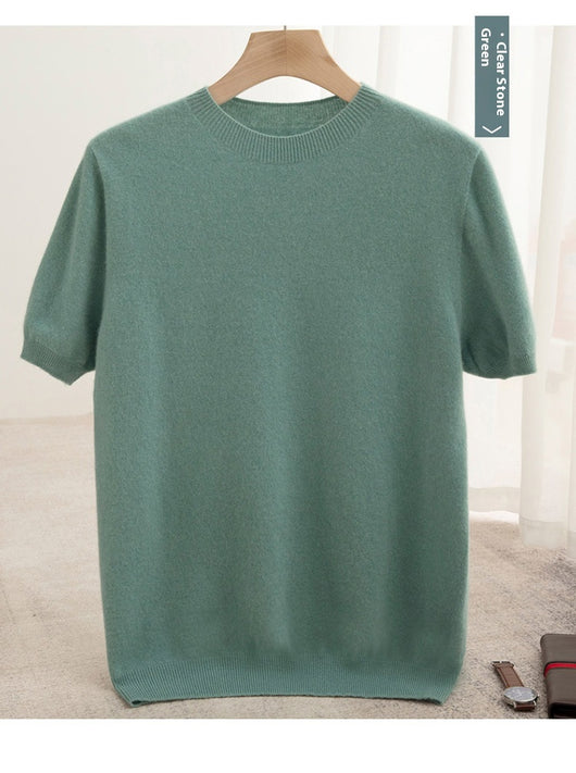 Suéter de Lana Pura Manga Corta Cuello Redondo para Hombre - Image 20
