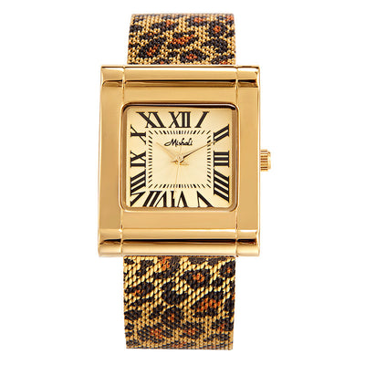 Reloj Cuadrado de Malla Acero Inoxidable Estampado Leopardo para Mujer - Image 5