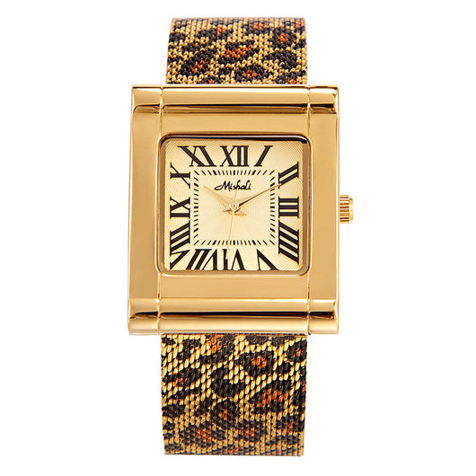 Reloj Cuadrado de Malla Acero Inoxidable Estampado Leopardo para Mujer - Image 5
