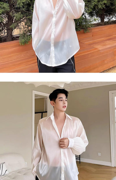 Camisa Suelta Elegante para Hombre - Tela Sedosa y Semitransparente - Image 15