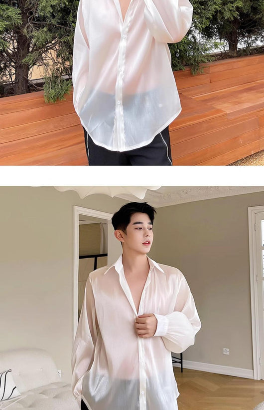 Camisa Suelta Elegante para Hombre - Tela Sedosa y Semitransparente - Image 15