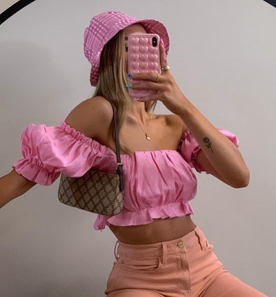 Blusa Rosa con Mangas Burbuja y Hombros Descubiertos - Image 10