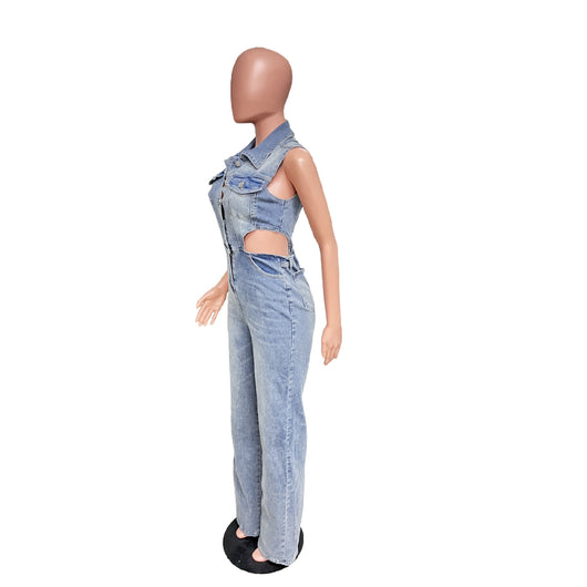 Jumpsuit Denim Elástico Slim Fit Cintura Alta Mujer - Image 34