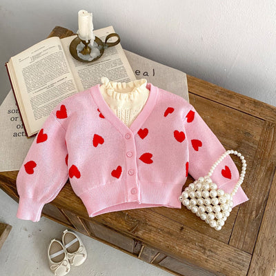 Cardigan de Punto Rosa con Corazón para Bebé Niña - Suéter Infantil Cuello V - Image 13