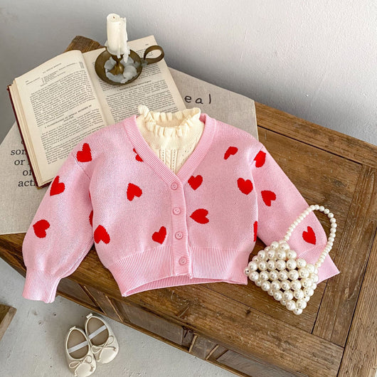 Cardigan de Punto Rosa con Corazón para Bebé Niña - Suéter Infantil Cuello V - Image 13