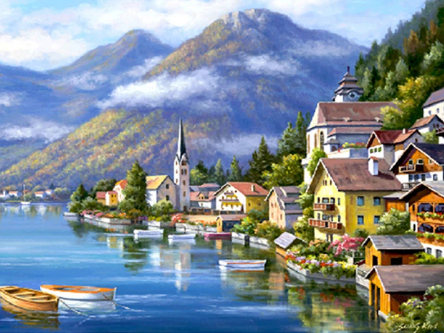 Pintura de Diamantes 5D Paisaje Costero de Ciudad Hermosa