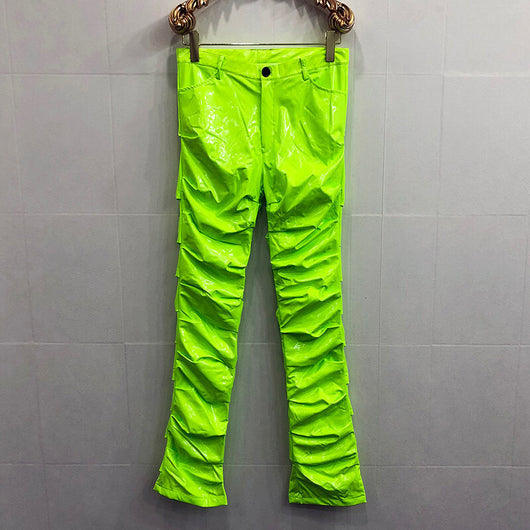 Pantalones de Cuero Plisados Acampanados Mirror Fit para Hombre y Mujer - Image 3