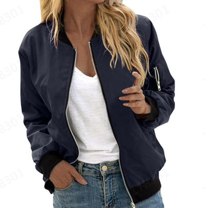 Chaqueta Bomber Vintage para Mujer – Estilo Cool Girl con Cuello Redondo y Cierre - Image 15