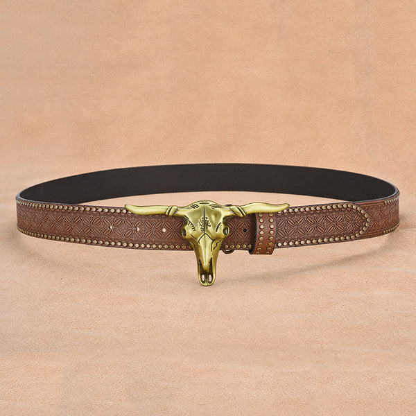 Cinturón de Cuero Genuino para Hombre con Remaches Grabados