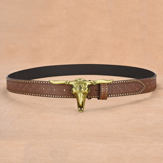 Cinturón de Cuero Genuino para Hombre con Remaches Grabados