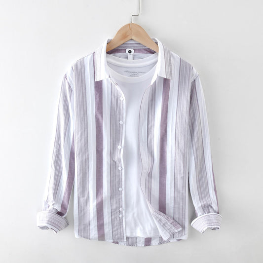 Camisa Casual de Manga Larga con Rayas Japonesas para Hombre - Image 2
