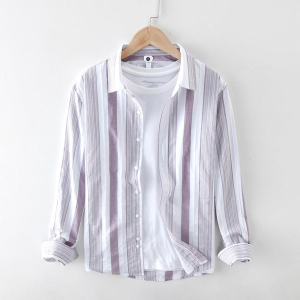 Camisa Casual de Manga Larga con Rayas Japonesas para Hombre