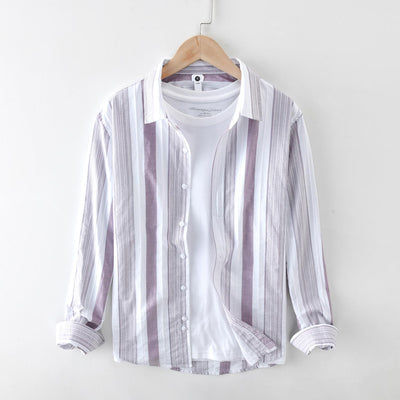Camisa Casual de Manga Larga con Rayas Japonesas para Hombre - Image 2