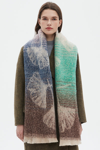 Bufanda Estilo Europeo Jacquard Hoja de Ginkgo - Image 14