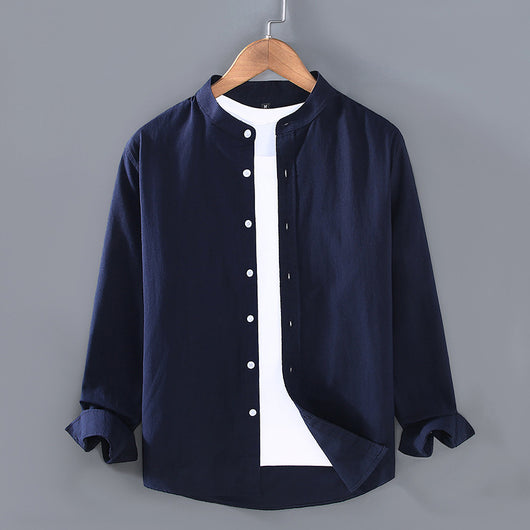 Camisa Manga Larga Cuello Alzado Hombre Primavera Otoño - Image 8