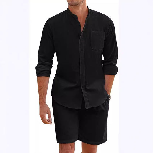 Conjunto de Camisa y Shorts en Algodón Lino para Hombre - Image 3