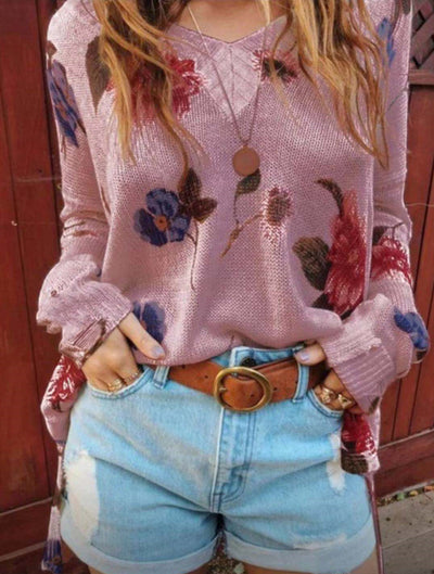 Blusa Suelta Estampada con Cuello en V y Mangas Largas - Image 7