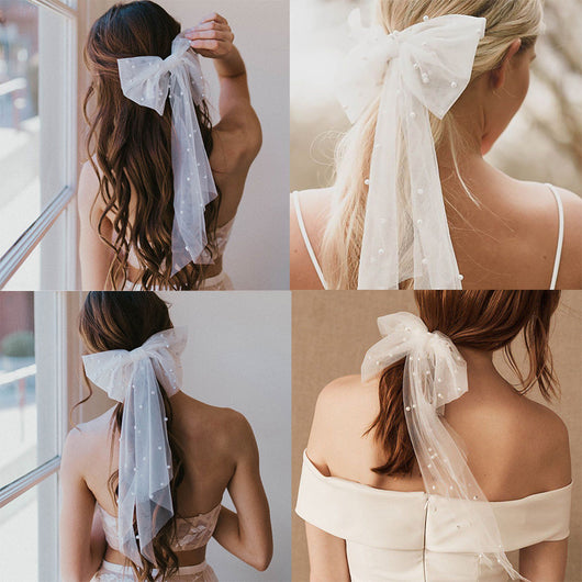 Pinza para Cabello con Mariposa, Perlas y Lazo de Malla para Mujer - Image 8