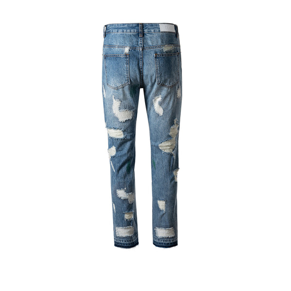 Jeans Rectos Hip Hop Rotos para Hombre