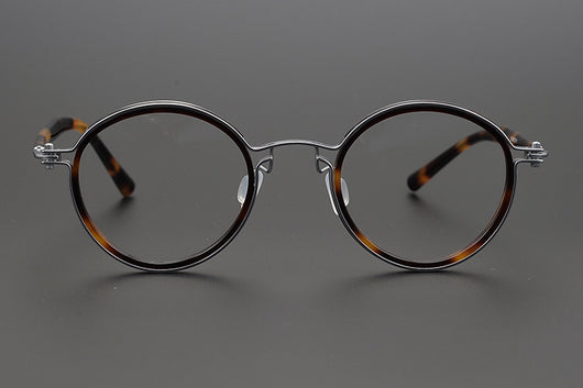 Lentes Retro de Titanio Puro Montura Redonda Carey para Miopía - Image 13