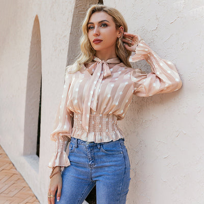 Blusa Elegante de Encaje con Lunares y Manga Larga para Mujer - Image 4