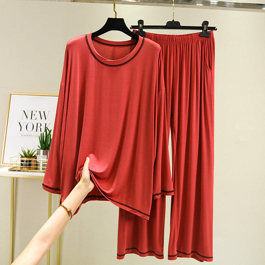 Conjunto Dos Piezas: Blusa V-Neck Contraste y Pantalón Recto Manga Larga - Image 13