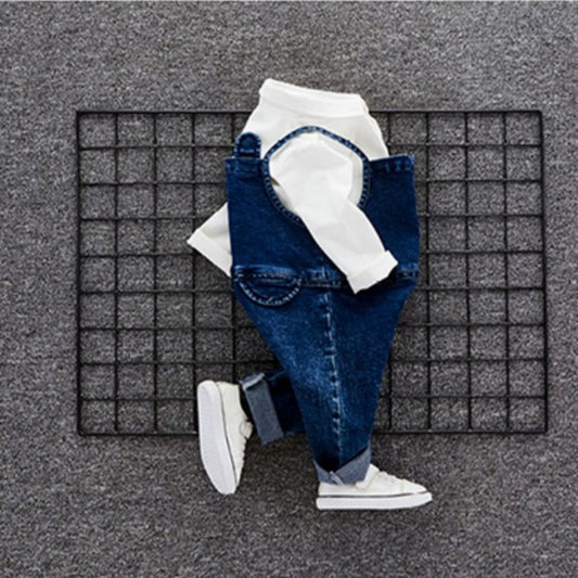 Conjunto Otoñal para Bebé 1-3 Años: Overol Denim y Blusa de Dos Piezas