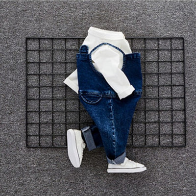 Conjunto Otoñal para Bebé 1-3 Años: Overol Denim y Blusa de Dos Piezas