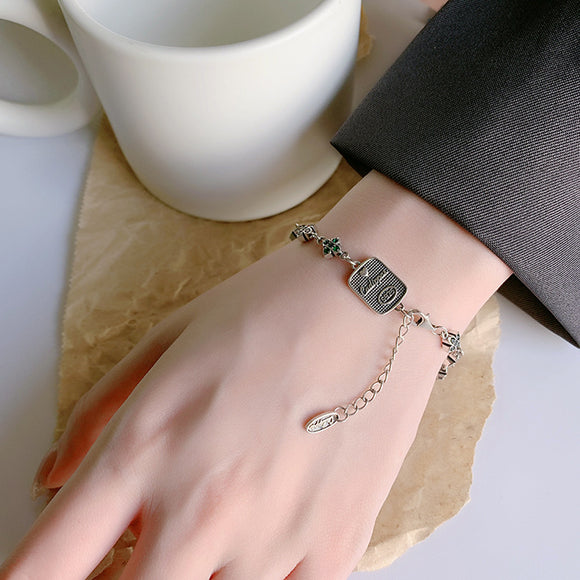 Pulsera Plata 925 Flor Cruz Zirconia Doble Cara Colorida con Dije Colgante