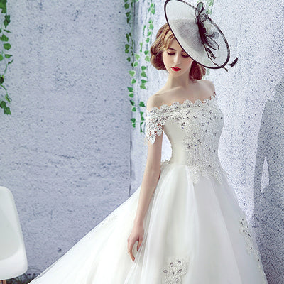 Vestido de Novia Asimétrico con Velo Francés Trailing Estilo Hepburn - Image 5