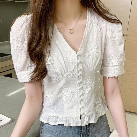 Blusa Corta Cintura Alta Estilo Occidental con Cuello en V - Image 5