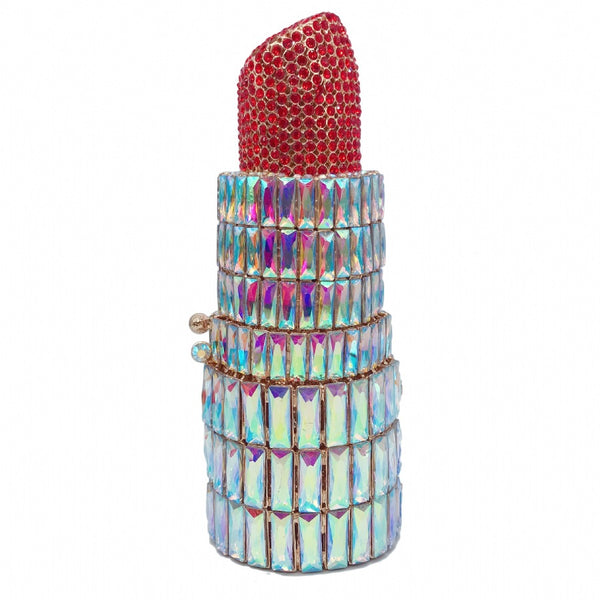 Cartera de Noche Diamantada con Forma de Labial para Mujer