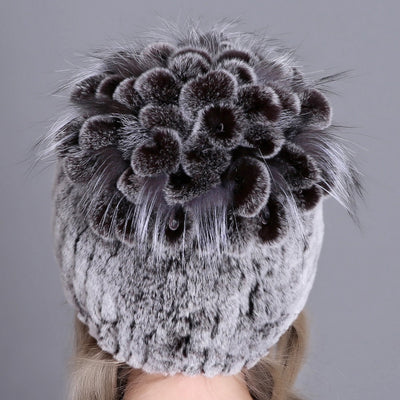 Gorro Tejido de Piel de Conejo Rex para Mujer - Image 41
