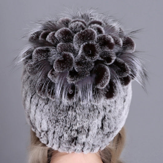 Gorro Tejido de Piel de Conejo Rex para Mujer - Image 41