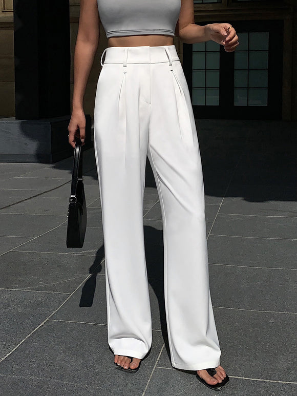 Pantalón de Pierna Ancha Cintura Alta Slim Fit