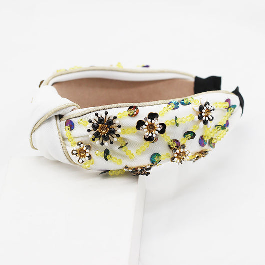 Diadema Geométrica de Metal y Cristal con Cruz Floral - Image 14