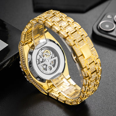 Reloj Mecánico Hip Hop Automático con Diamantes y Diseño Calado - Image 3