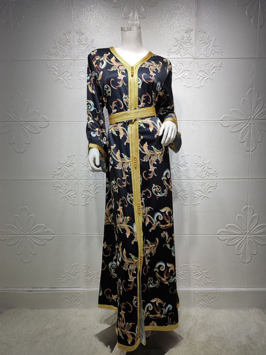 Vestido Casual Largo Estampado con Cinturón para Mujer - Image 2