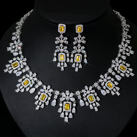 Conjunto de Collar y Aretes Retro Cuadrados con Circones Europeos y Americanos - Image 14